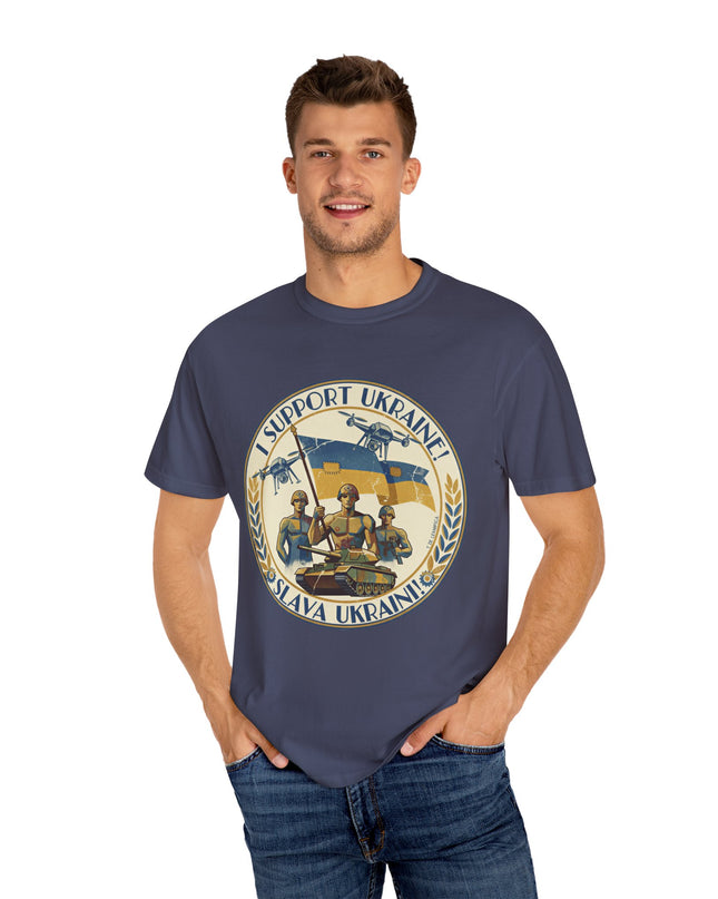 The 'I Support Ukraine!'  Deco, Unisex Garment-Dyed T-shirt