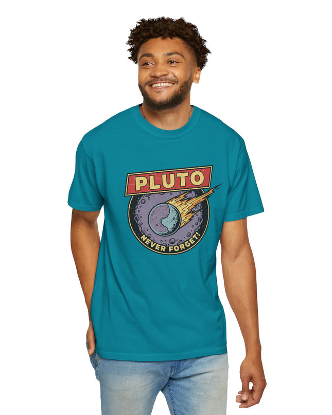 The 'Pluto, Never Forget!' Deco  Unisex Garment-Dyed T-shirt