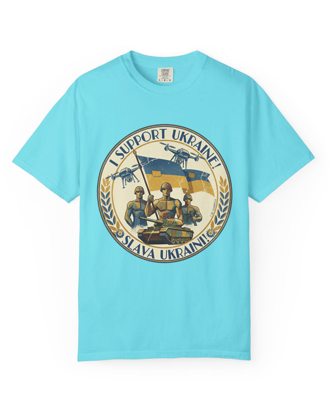 The 'I Support Ukraine!'  Deco, Unisex Garment-Dyed T-shirt