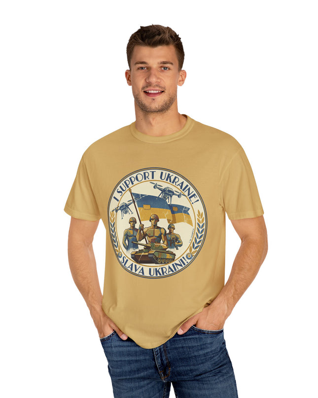 The 'I Support Ukraine!'  Deco, Unisex Garment-Dyed T-shirt