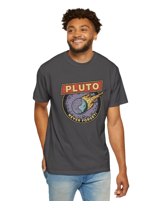 The 'Pluto, Never Forget!' Deco  Unisex Garment-Dyed T-shirt