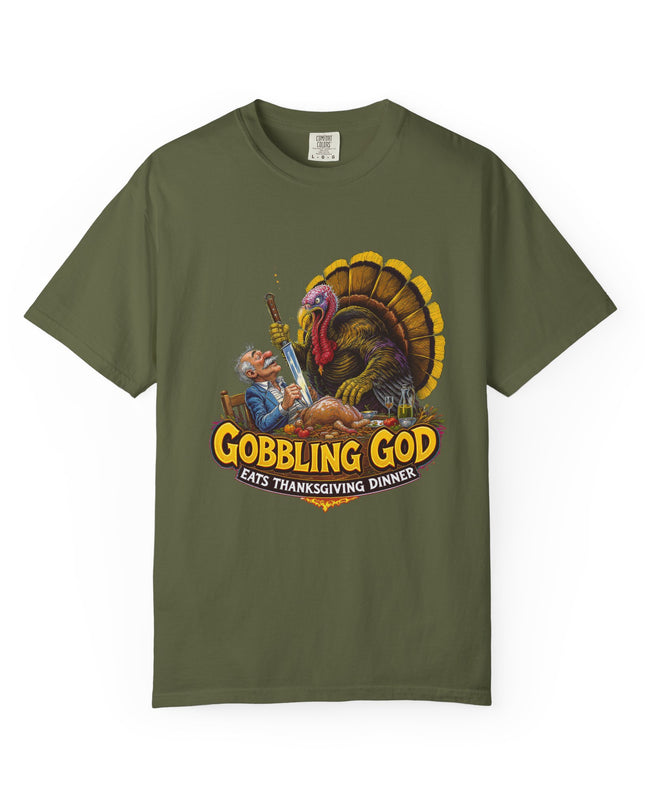 Gobbling God Eats Thanksgiving Dinner Thanksgiving Tee