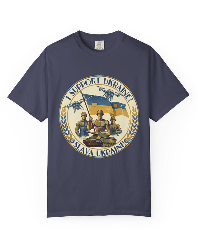 The 'I Support Ukraine!'  Deco, Unisex Garment-Dyed T-shirt