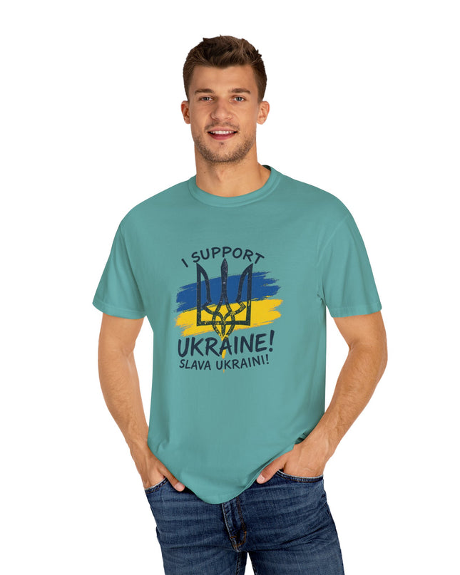 The 'I Support Ukraine!' Trident  Unisex Garment-Dyed T-shirt