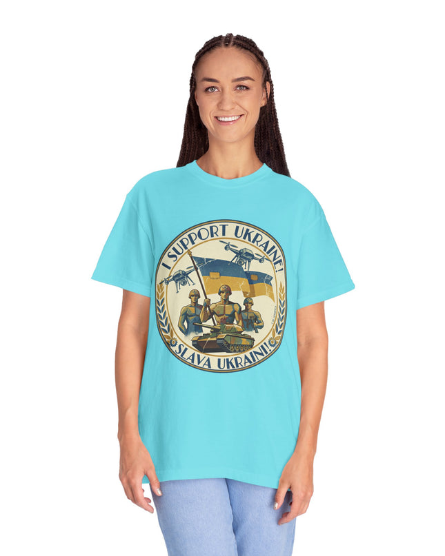 The 'I Support Ukraine!'  Deco, Unisex Garment-Dyed T-shirt