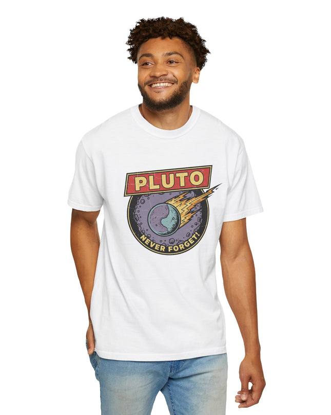 The 'Pluto, Never Forget!' Deco  Unisex Garment-Dyed T-shirt