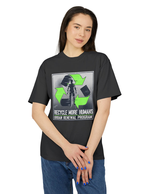 The 'Recycle More Humans' v2 T-Shirt, Eco-Friendly Graphic Tee, Save the Earth Apparel, Sustainable Clothing, Upcycled Materials Shirt