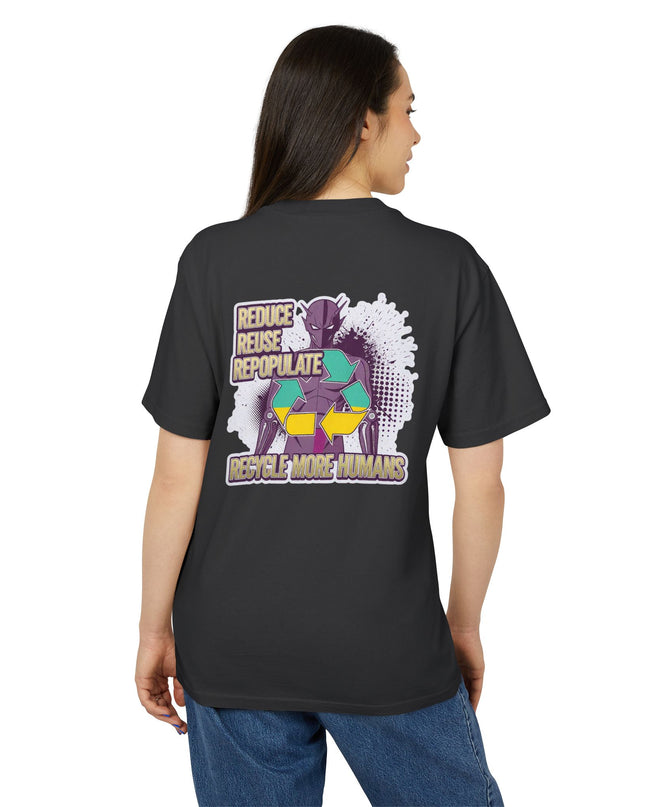 The 'Recycle More Humans' v1 T-Shirt, Eco-Friendly Graphic Tee, Save the Earth Apparel, Sustainable Clothing, Upcycled Materials Shirt