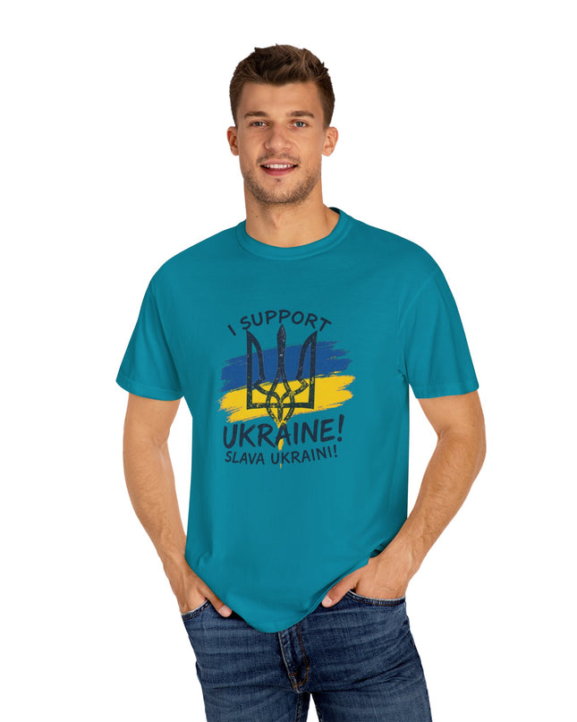 The 'I Support Ukraine!' Trident  Unisex Garment-Dyed T-shirt