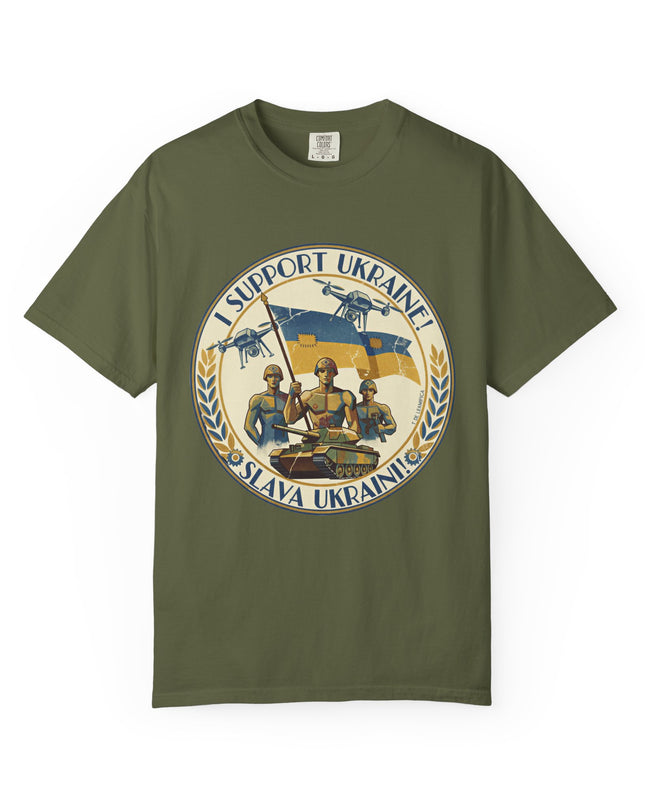 The 'I Support Ukraine!'  Deco, Unisex Garment-Dyed T-shirt