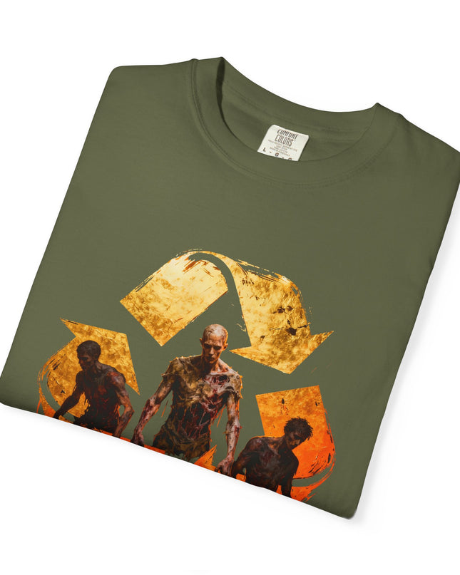 The 'Recycle More Humans!' Fire  Unisex Garment-Dyed T-shirt