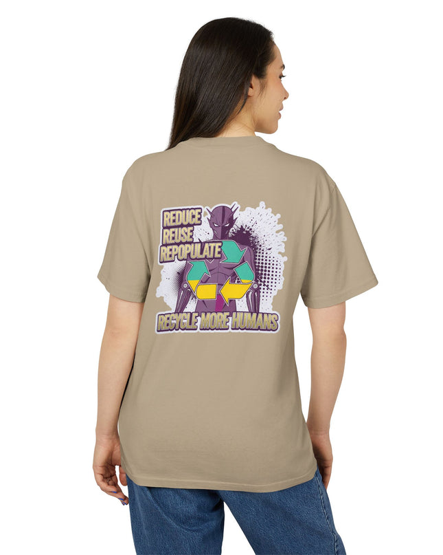 The 'Recycle More Humans' v1 T-Shirt, Eco-Friendly Graphic Tee, Save the Earth Apparel, Sustainable Clothing, Upcycled Materials Shirt