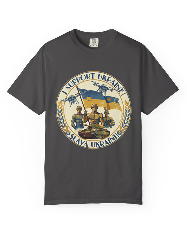 The 'I Support Ukraine!'  Deco, Unisex Garment-Dyed T-shirt