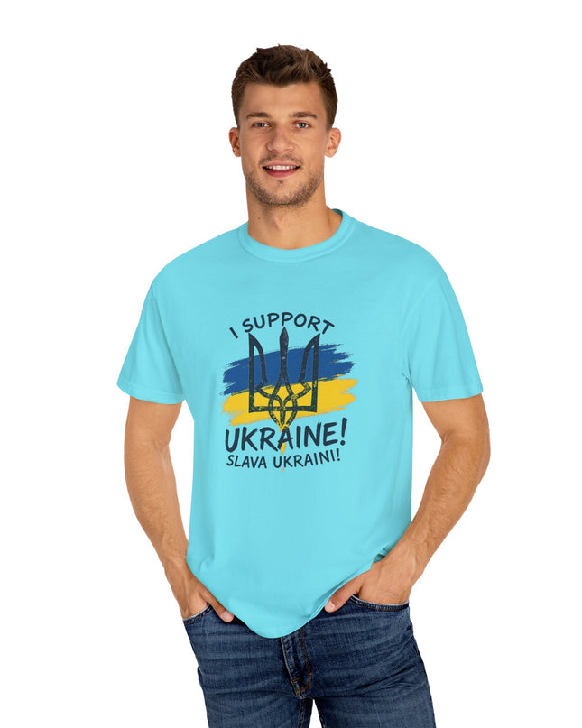 The 'I Support Ukraine!' Trident  Unisex Garment-Dyed T-shirt