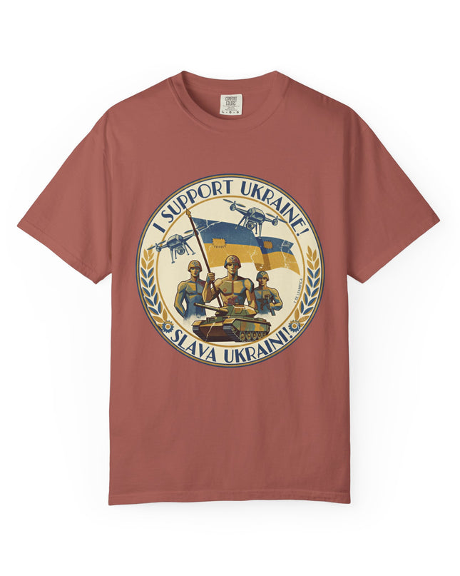 The 'I Support Ukraine!'  Deco, Unisex Garment-Dyed T-shirt