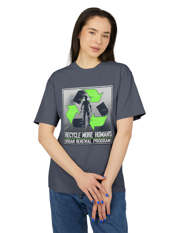 The 'Recycle More Humans' v2 T-Shirt, Eco-Friendly Graphic Tee, Save the Earth Apparel, Sustainable Clothing, Upcycled Materials Shirt