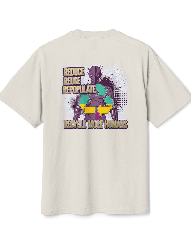 The 'Recycle More Humans' v1 T-Shirt, Eco-Friendly Graphic Tee, Save the Earth Apparel, Sustainable Clothing, Upcycled Materials Shirt