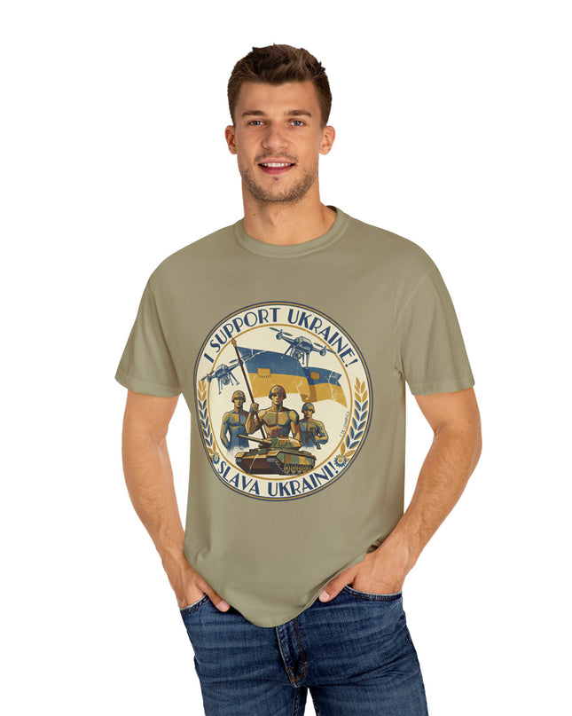 The 'I Support Ukraine!'  Deco, Unisex Garment-Dyed T-shirt