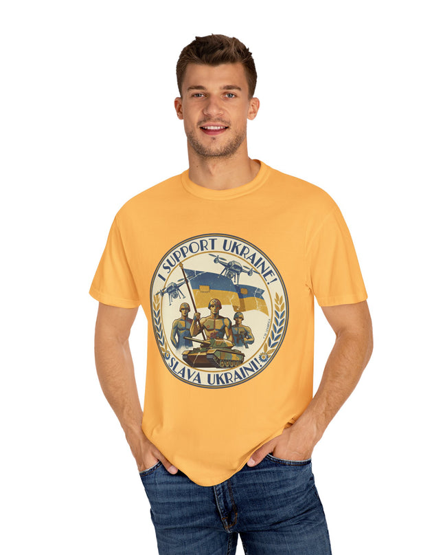The 'I Support Ukraine!'  Deco, Unisex Garment-Dyed T-shirt