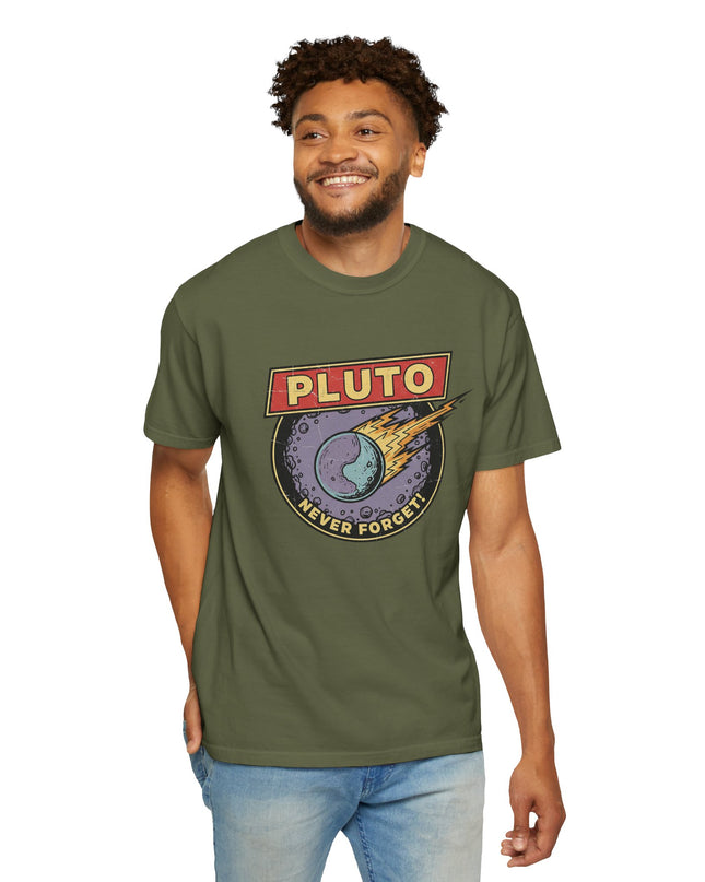 The 'Pluto, Never Forget!' Deco  Unisex Garment-Dyed T-shirt